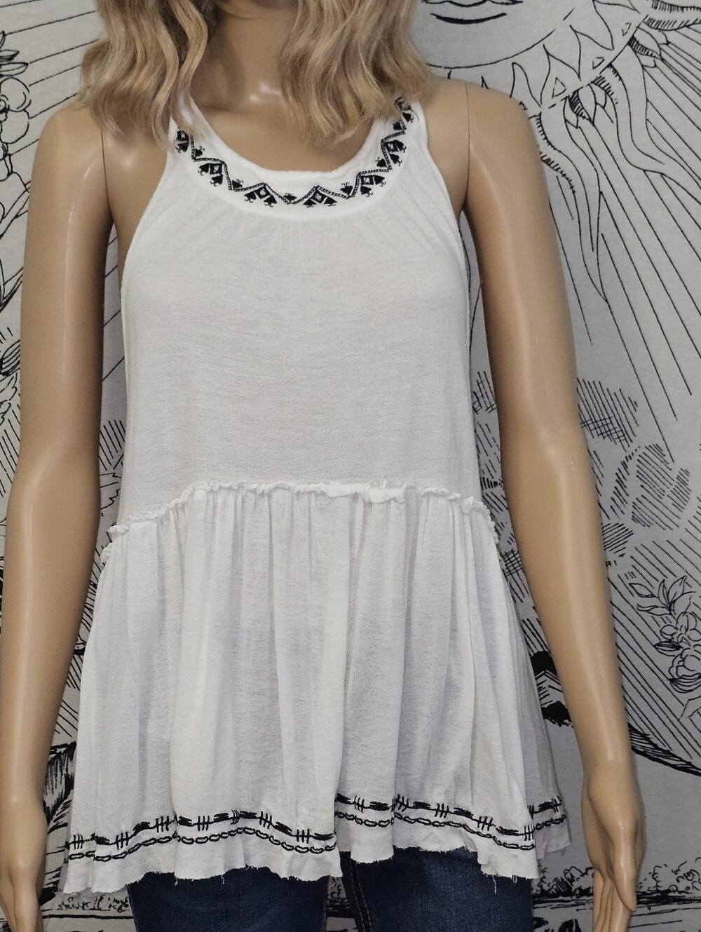 Urban Outfitters Boho White Sleeveless Frayed Peplum Semi-sheer Tank Top S/P